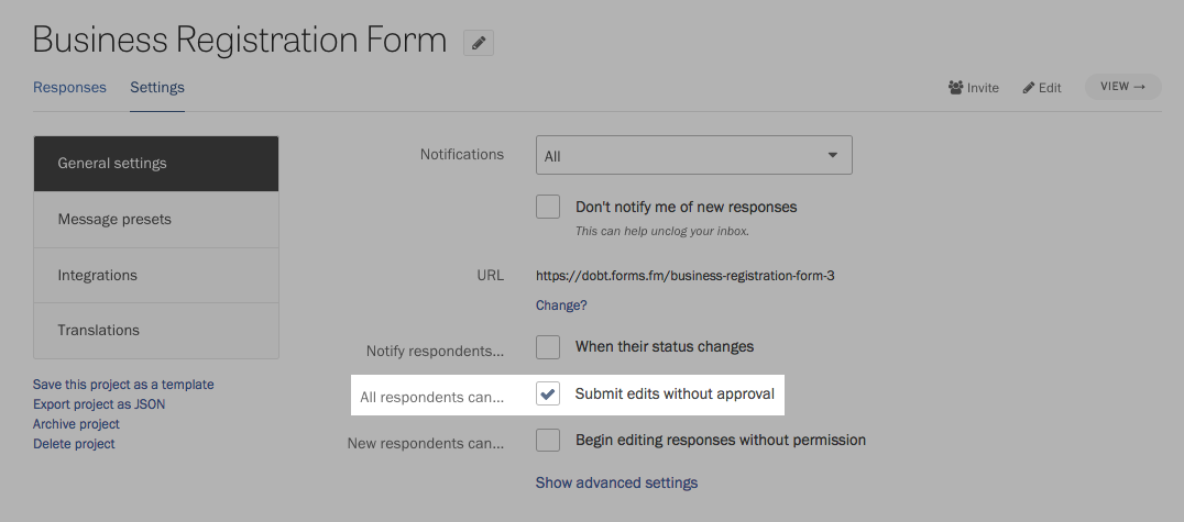 Automatically approving edits made by respondents.