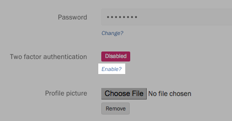 Selecting "Enable 2-factor authentication" from the Profile page.