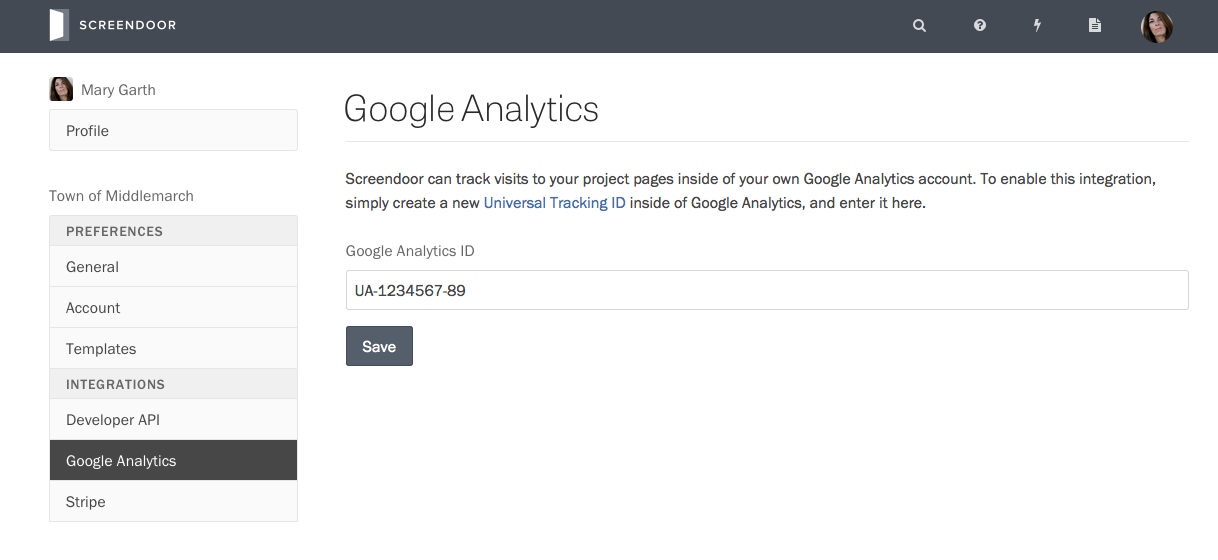 Adding your Google Analytics tracking code to Screendoor.