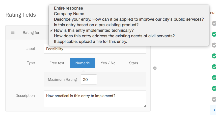 Rating a specific form field.