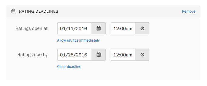Adding a start date and deadline to ratings.