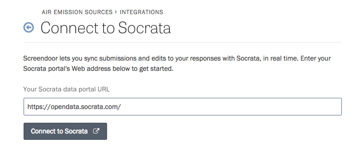 The Connect to Socrata page.