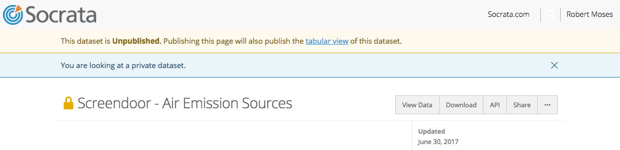 Private dataset on Socrata.